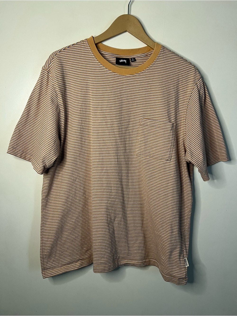 Stussy Stripe Pocket T Shirt Size L